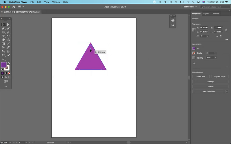 带有侧边小部件的 Adobe Illustrator 圆三角