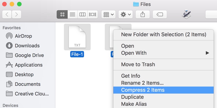 在Mac上创建一个ZIP文件