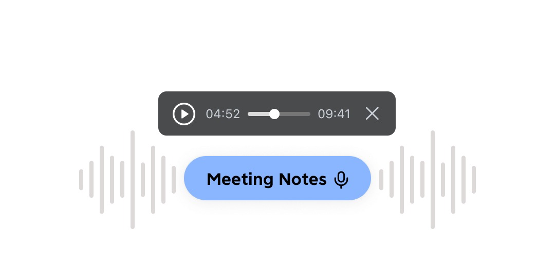 一个名为会议记录的主题，上方是语音备注的界面，包含播放和删除按钮